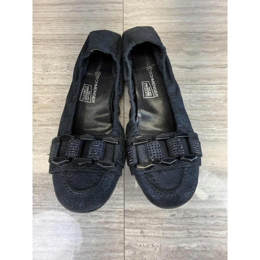 Kennel & Schmenger Ballet Flats Navy Powdered Leather Buckle Swarovski Size 5.5